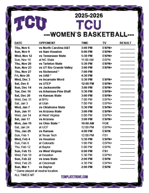 TCU Horned Frogs Women's Basketball 2025-26 Printable Schedule - Mountain Times
