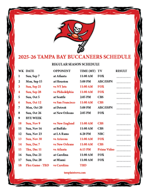 Tampa Bay Buccaneers 2025-26
 Printable Schedule - Mountain Times