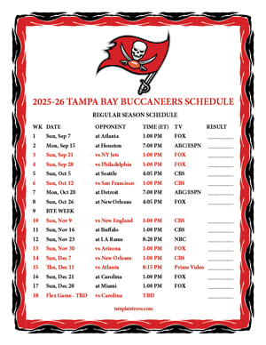 Tampa Bay Buccaneers 2025-26
 Printable Schedule