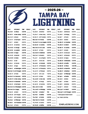 Tampa Bay Lightning 2025-26 Printable Schedule - Central Times
