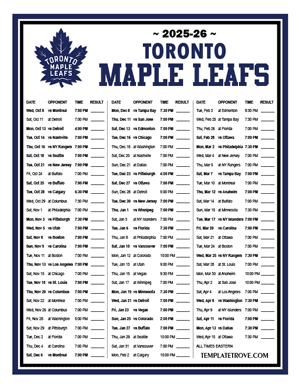 Toronto Maple Leafs 2025-26 Printable Schedule