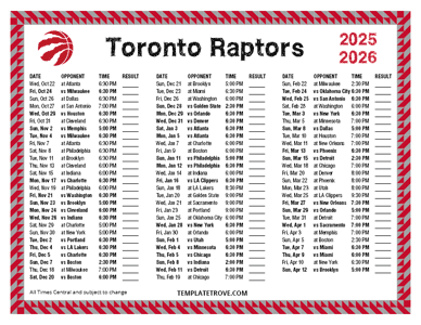 2025-26 Printable Toronto Raptors Schedule - Central Times