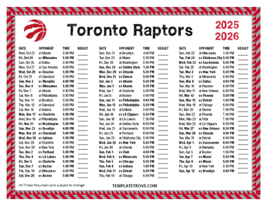 Toronto Raptors 2025-26 Printable Schedule - Mountain Times