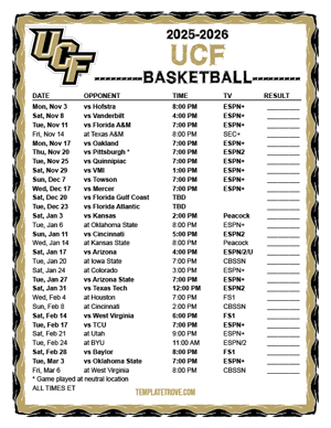 2024-25 Printable UCF Knights Basketball Schedule