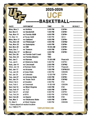 UCF Knights Basketball 2025-26 Printable Schedule - Pacific Times