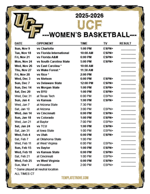 UCF Knights Women's Basketball 2025-26 Printable Schedule - Central Times