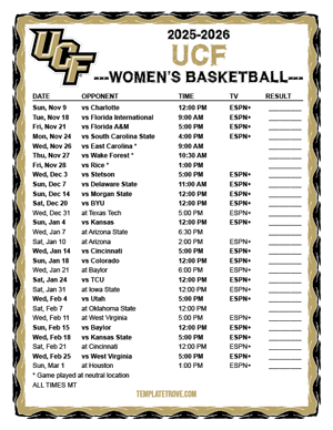 UCF Knights Women's Basketball 2025-26 Printable Schedule - Mountain Times