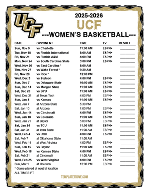 UCF Knights Women's Basketball 2025-26 Printable Schedule - Pacific Times