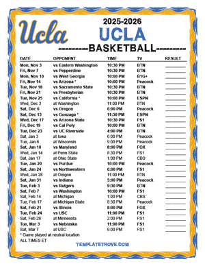 2024-25 Printable UCLA Bruins Basketball Schedule