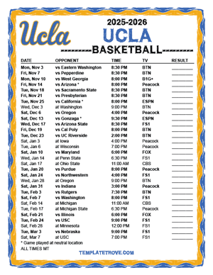 UCLA Bruins Basketball 2025-26 Printable Schedule - Mountain Times