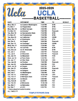 UCLA Bruins Basketball 2025-26 Printable Schedule - Pacific Times