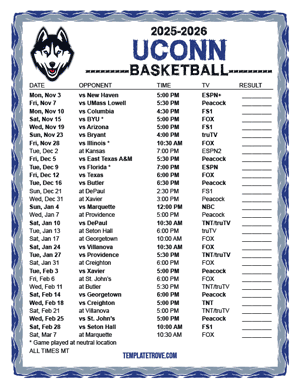UConn Huskies Basketball 2025-26 Printable Schedule - Mountain Times