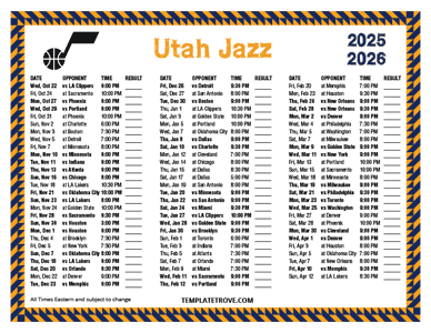 Utah Jazz 2025-26 Printable Schedule