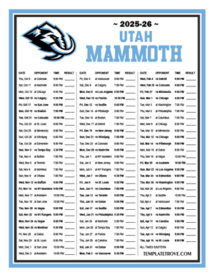 Utah Mammoth 2025-26 Printable Schedule