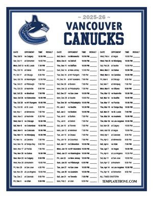 Vancouver Canucks 2025-26 Printable Schedule