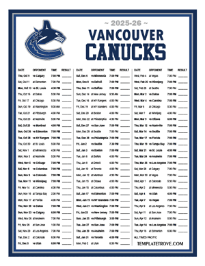 Vancouver Canucks 2025-26 Printable Schedule - Pacific Times