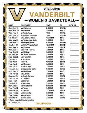 2024-25 Printable Vanderbilt Commodores Women's Basketball Schedule