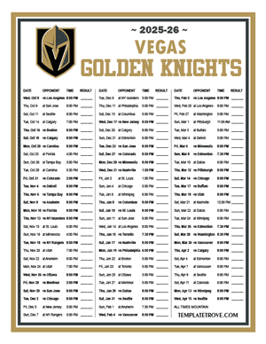 Vegas Golden Knights 2025-26 Printable Schedule - Mountain Times