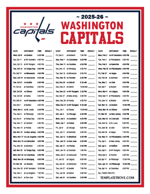 Washington Capitals 2025-26 Printable Schedule - Pacific Times