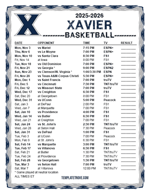 2024-25 Printable Xavier Musketeers Basketball Schedule
