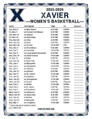 Xavier Musketeers Women's Basketball 2025-26 Printable Schedule - Mountain Times