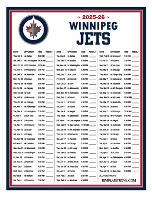 Winnipeg Jets 2025-26 Printable Schedule - Pacific Times