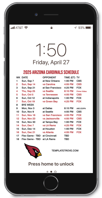 2025 Arizona Cardinals Lock Screen Schedule