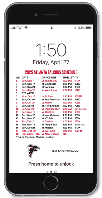 2025 Atlanta Falcons Lock Screen Schedule