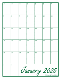 2025 Blank Monthly Calendar - Green