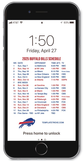 2025 Buffalo Bills Lock Screen Schedule