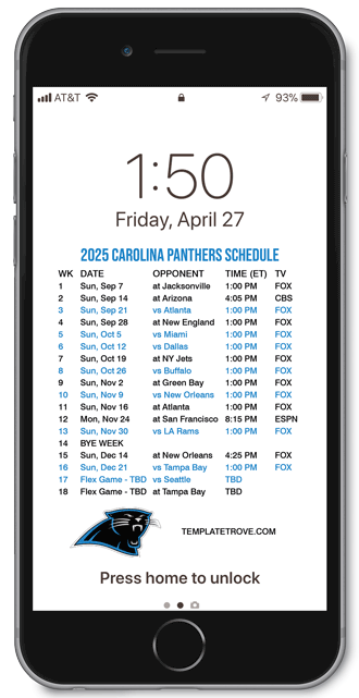 2025 Carolina Panthers Lock Screen Schedule