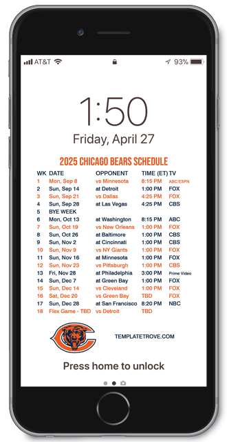 2025 Chicago Bears Lock Screen Schedule