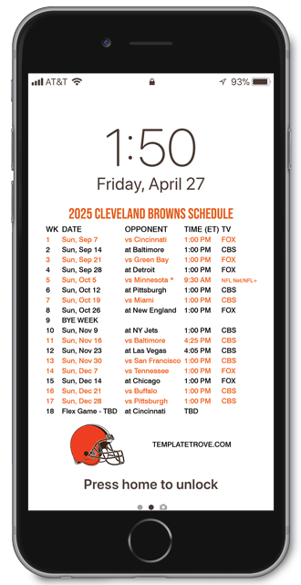 2025 Cleveland Browns Lock Screen Schedule