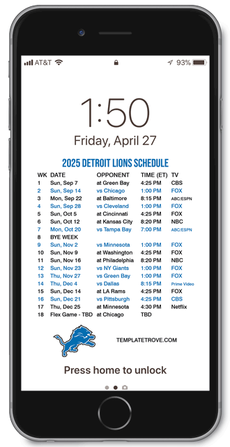 2025 Detroit Lions Lock Screen Schedule