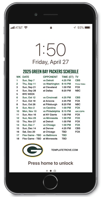 2025 Green Bay Packers Lock Screen Schedule