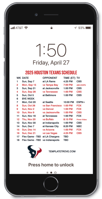2025 Houston Texans Lock Screen Schedule