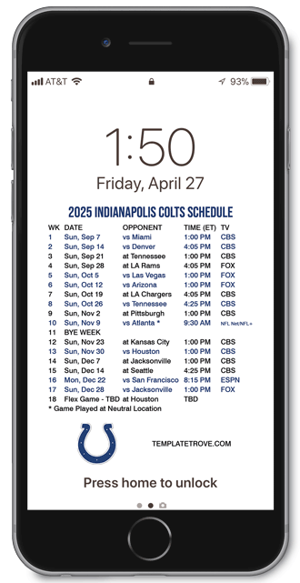 2025 Indianapolis Colts Lock Screen Schedule