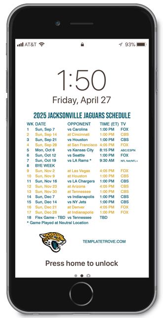 2025 Jacksonville Jaguars Lock Screen Schedule