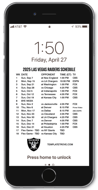 2025 Las Vegas Raiders Lock Screen Schedule