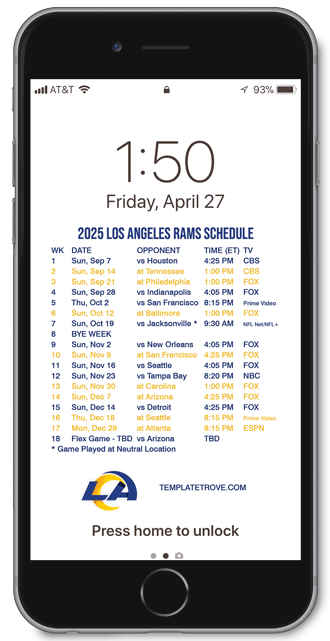 2025 Los Angeles Rams Lock Screen Schedule