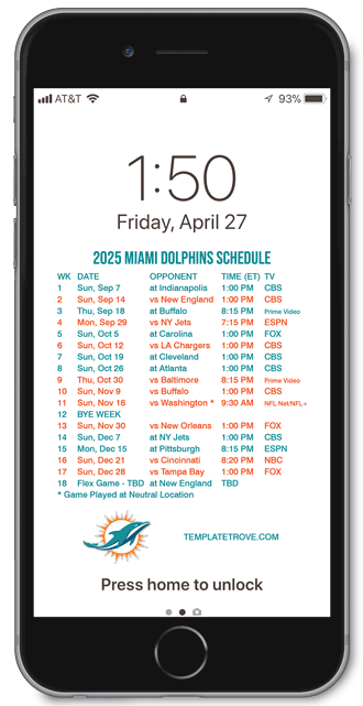 2025 Miami Dolphins Lock Screen Schedule
