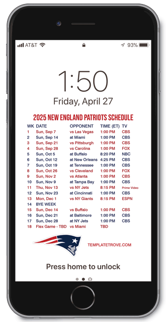 2025 New England Patriots Lock Screen Schedule
