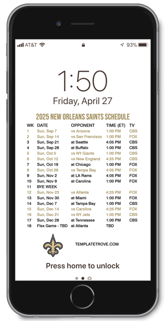 2025 New Orleans Saints Lock Screen Schedule