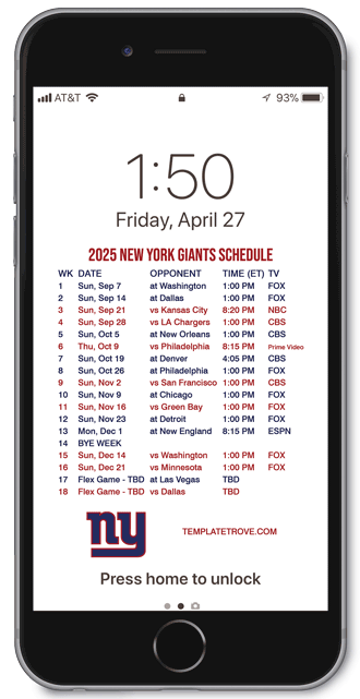 2025 New York Giants Lock Screen Schedule