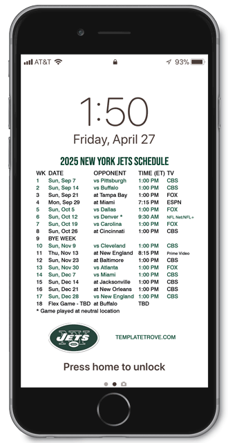 2025 New York Jets Lock Screen Schedule