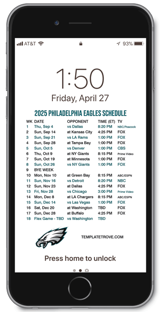 2025 Philadelphia Eagles Lock Screen Schedule