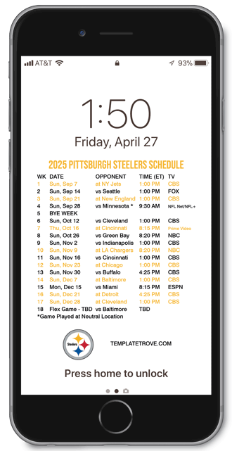 2025 Pittsburgh Steelers Lock Screen Schedule