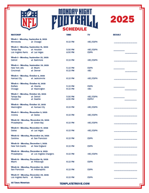 2025 Printable NFL Monday Night Football Schedule - Mountain Times