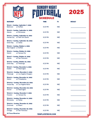2025 Printable NFL Sunday Night Football Schedule - Mountain Times