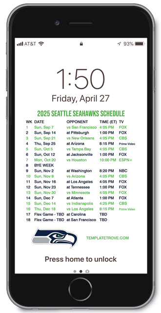 2025 Seattle Seahawks Lock Screen Schedule
